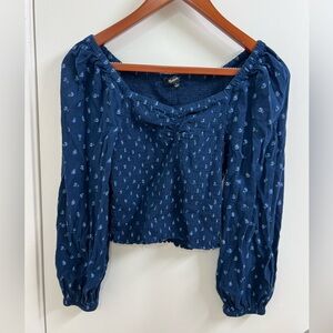 Madewell Navy Smocked Floral Crop Top